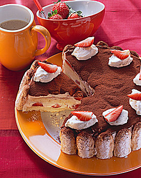 提拉米苏蛋糕,糕饼,草莓,奶油,块,切削