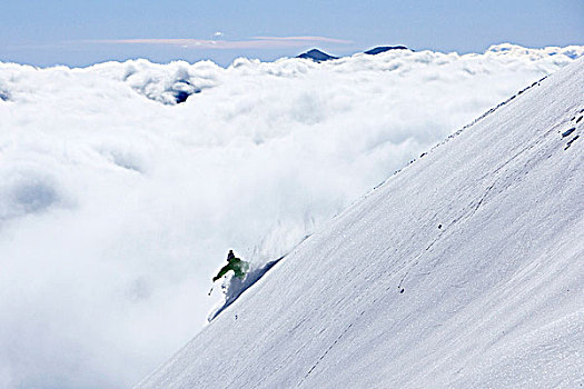 法国,阿尔卑斯山,山谷,滑雪者