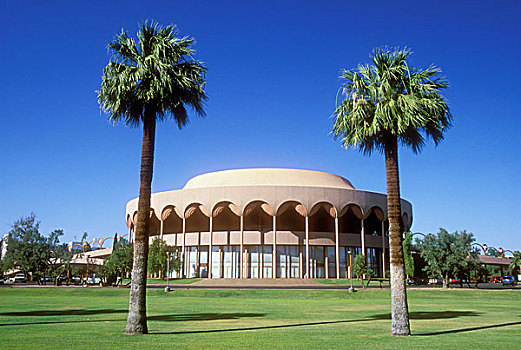 两个,棕榈树,正面,礼堂,纪念,亚利桑那,美国