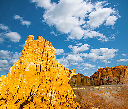 新疆布尔津县五彩滩金色的砂砾岩