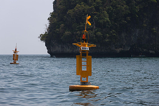 黄色,警告,浮漂,海啸,早,苏梅岛,岛屿,普吉岛,泰国,亚洲
