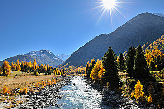 山川,太阳,秋天,恩加丁,瑞士