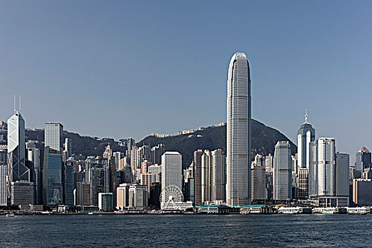 天际线,香港岛,摩天大楼,两个,国际金融中心,市中心,香港,中国,亚洲
