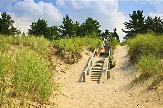 木质,楼梯,上方,沙丘,海滩