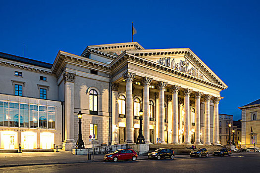 巴伐利亚,剧院,建造,1818年,晚上,慕尼黑,上巴伐利亚,德国,欧洲