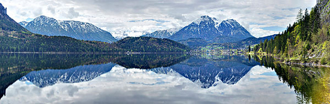 全景,风景,湖,山,施蒂里亚