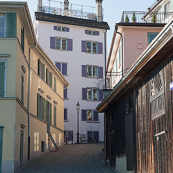 彩色,建筑,狭窄街道,苏黎世,瑞士
