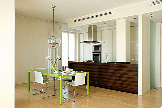 就餐区,绿色,桌子,厨房,木质,台案