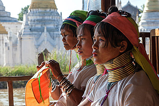 女人,部落,特色,连衣裙,头饰,项链,茵莱湖,掸邦,缅甸,亚洲