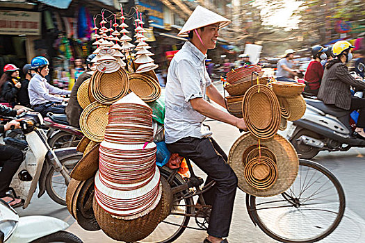 篮子,帽子,销售,自行车,河内,越南