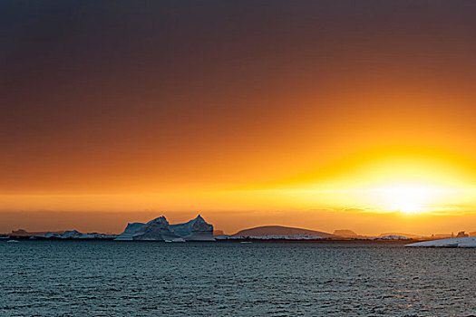 冰山,日落,雷麦瑞海峡,南极