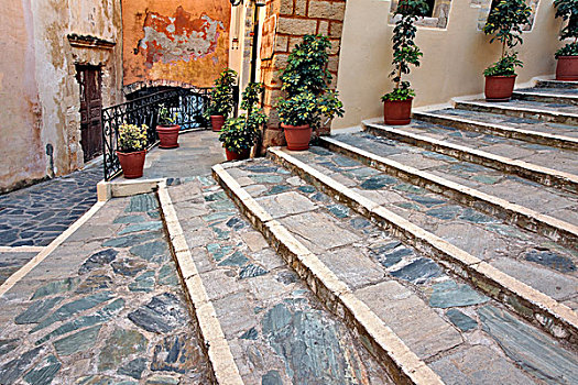 台阶,小巷,哈尼亚,克里特岛,希腊
