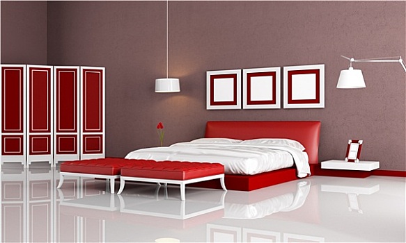 现代,红色,卧室