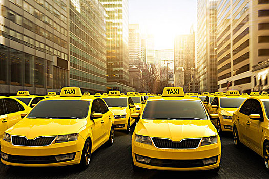 电脑插画,塞车,黄色,出租车,罢工,纽约,美国