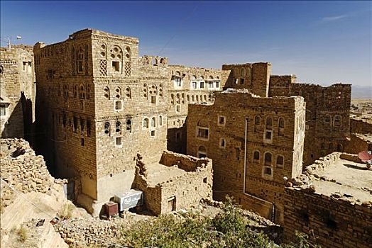 装饰,石头,房子,历史,城镇中心,图拉,也门,阿拉伯,阿拉伯半岛,中东