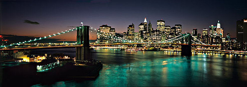 布鲁克林大桥,下曼哈顿,黄昏,曼哈顿大桥
