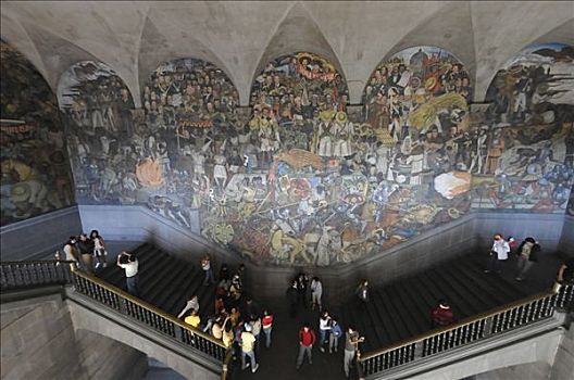 楼梯,壁画,绘画,国家宫,宫殿,佐卡罗,墨西哥城,墨西哥,中美洲