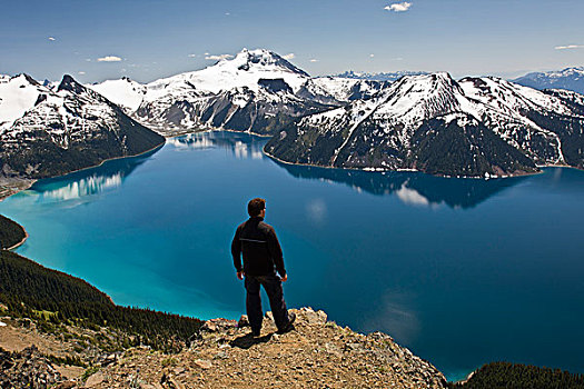 远足者,全景,山脊,上方,看,湖,省立公园,城镇,不列颠哥伦比亚省,加拿大