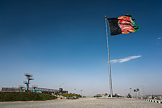 巨大,旗帜,阿富汗,顶端,游泳池,山,远眺,喀布尔