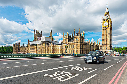 出租车,威斯敏斯特桥,威斯敏斯特宫,议会大厦,大本钟,威斯敏斯特,伦敦,英格兰,英国