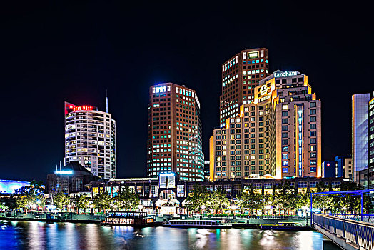 墨爾本,夜晚,建筑,城市風光