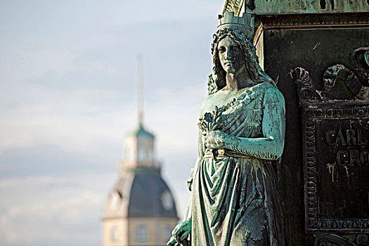雕塑,正面,卡尔斯鲁厄,宫殿,巴登符腾堡,德国,欧洲