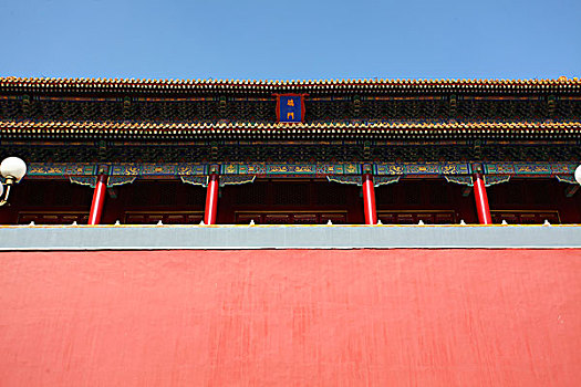端门,故宫,中国,北京,天安门广场,五星红旗,华表,全景,地标,传统,蓝天