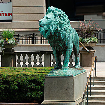 雕塑,狮子,正面,芝加哥艺术学院,格兰特公园,芝加哥,库克县,伊利诺斯,美国