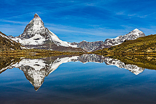 马塔角,反射,湖,策马特峰,瑞士