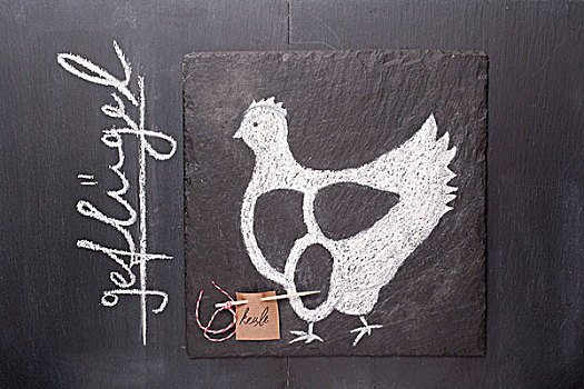 素描,鸡肉,标签,文字,黑板