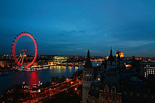 英国,伦敦,议会大厦,威斯敏斯特桥,泰晤士河,伦敦眼,屋顶,白厅