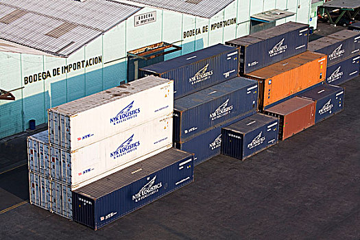 俯拍,货物集装箱,商业码头,夸特扎尔港,危地马拉