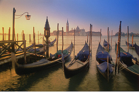 排,小船,黎明,圣乔治奥,马焦雷湖,威尼斯,意大利
