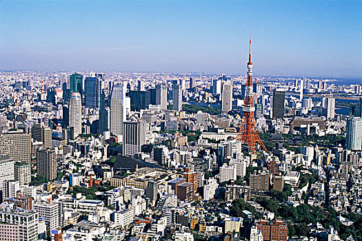 俯拍,摩天大楼,城市,东京,日本