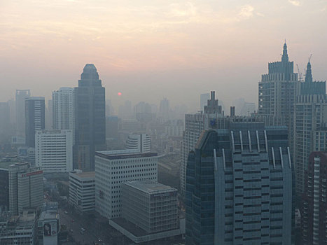 亚洲,曼谷,污染,高层建筑,写字楼,摩天大楼,烟雾