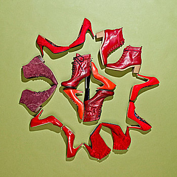 多样,两个,红色,鞋,放置,图案