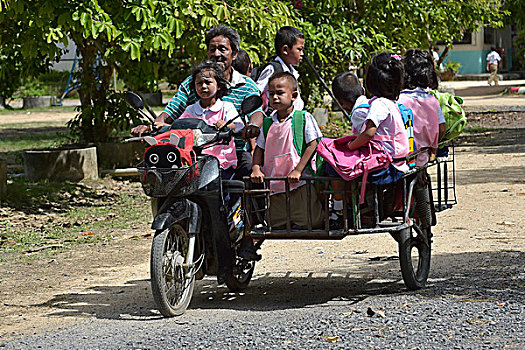 老人,学童,摩托车,苏梅岛,泰国,亚洲