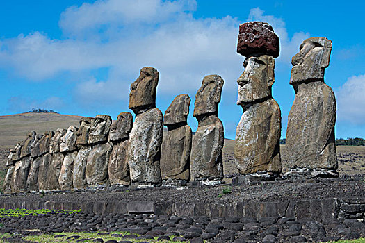 智利,复活节岛,努伊,拉帕努伊国家公园,大,摩埃石像,仪式,玻利尼西亚,复活节岛石像,头饰,联合国教科文组织
