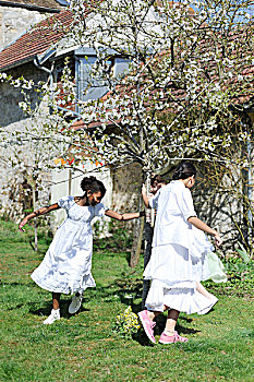 女孩,跳舞,樱桃树,盛开,肖像权,物权