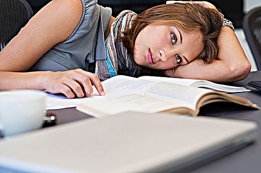 大学生,看,疲倦,学习