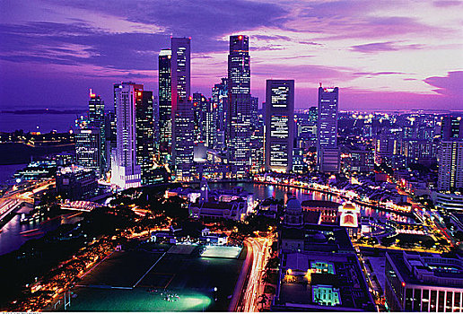城市天际线,黄昏,新加坡