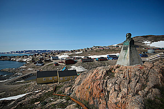 格陵兰,因纽特人,乡村,雕塑,向外看,海洋