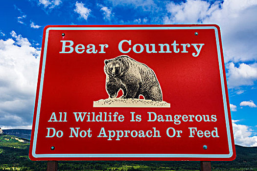 熊,警告标识,冰川国家公园,蒙大拿,美国