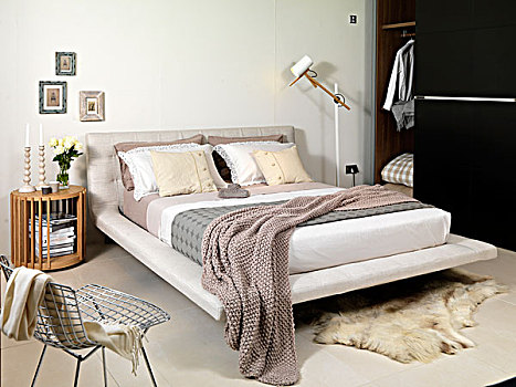 皮革,平台式床,现代,卧室,英国,家