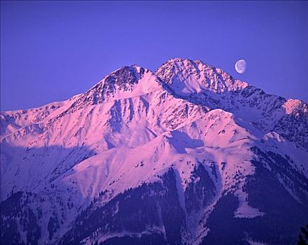 冬天,月亮,早晨,提洛尔,奥地利