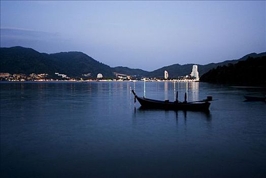 泰国,普吉岛,船,反射,黄昏