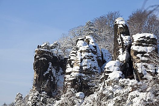 沙岩构造,冬天,国家公园,砂岩,山峦,萨克森,德国