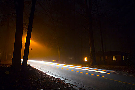 雾状,街道,夜晚,光影