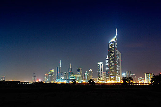 天际线,夜晚,迪拜,阿联酋