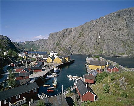 城镇景色,船舱,罗浮敦群岛,挪威